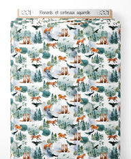 Tissu - Renards et corbeaux aquarelle