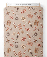 Tissu - Jouets de Noël sur beige