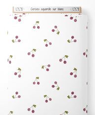 Tissu - Cerises aquarelle sur blanc