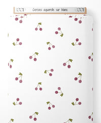 Tissu - Cerises aquarelle sur blanc