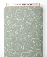 Tissu - Silhouettes blanches sur gris