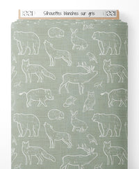 Tissu - Silhouettes blanches sur gris