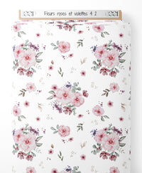 Tissu - Fleurs roses et violettes 4 2