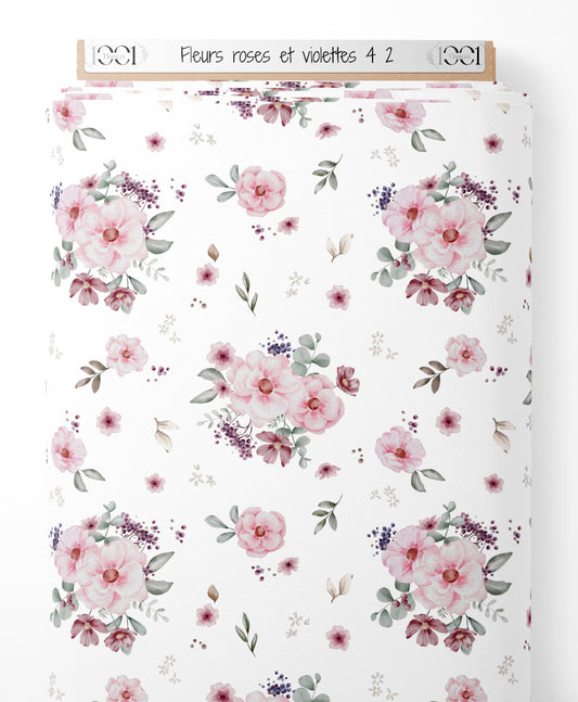 Tissu - Fleurs roses et violettes 4 2
