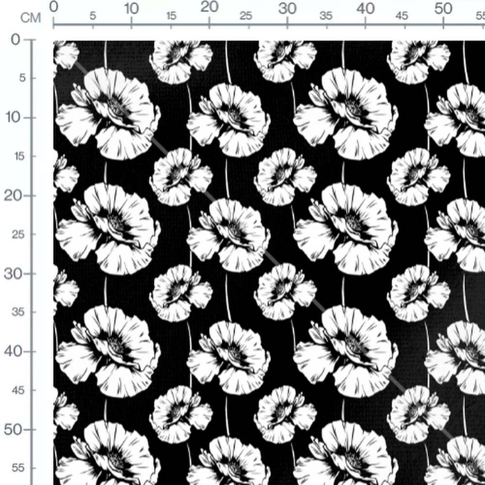 Tissu - Fleurs blanches sur noir