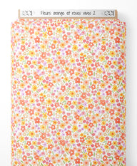 Tissu - Fleurs orange et roses vives 2