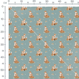 Tissu - Renards câlins sur fond bleu