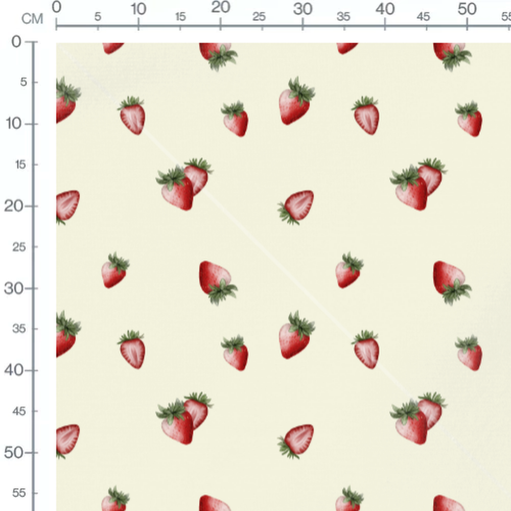 Tissu - Fraises rouges sur fond crème