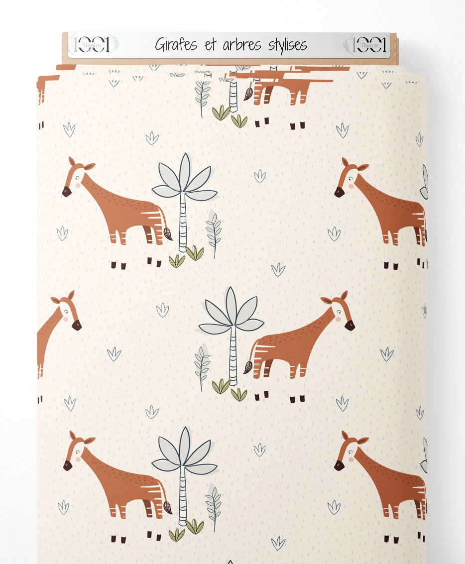 Tissu - Girafes et arbres stylisés