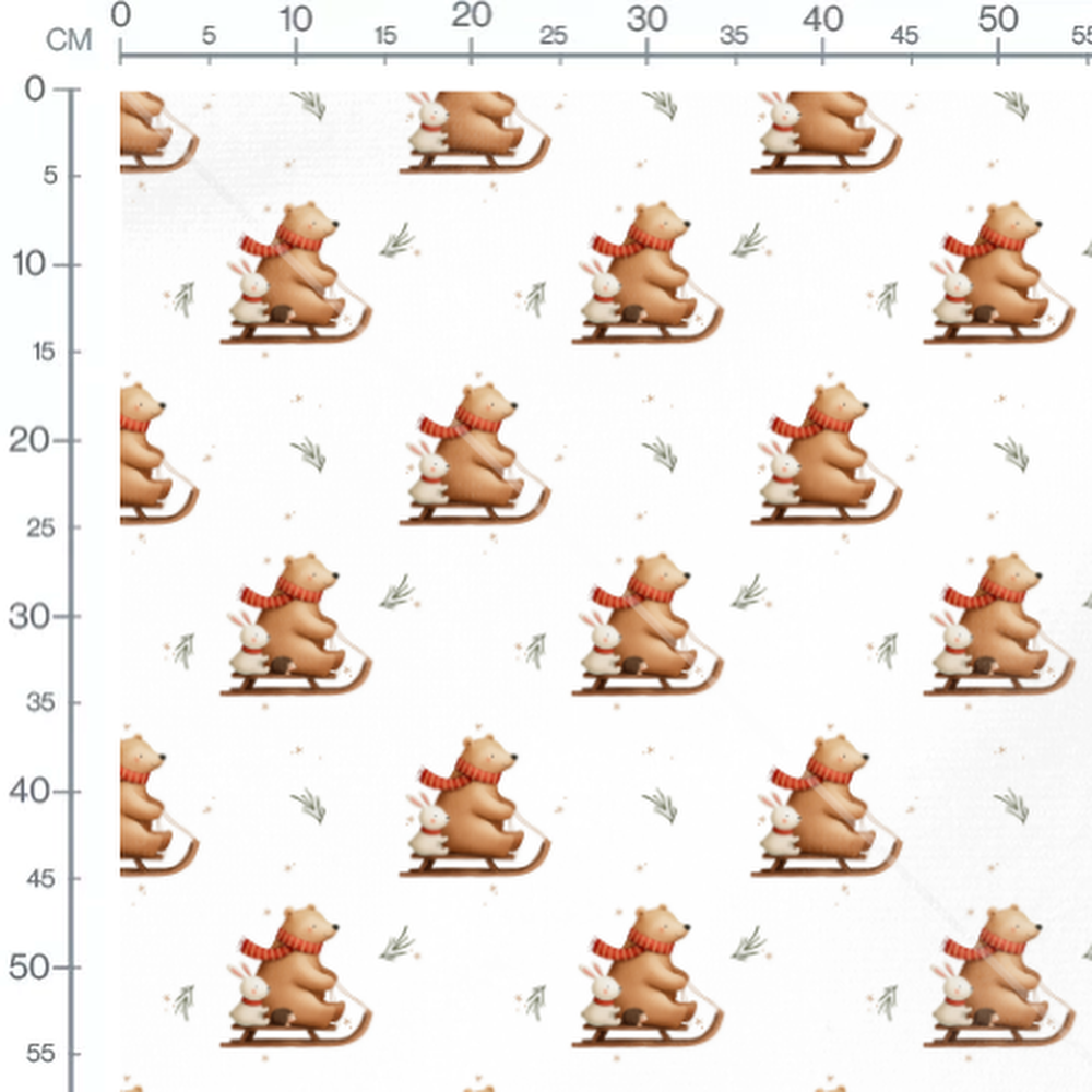 Tissu - Animaux sur luge neige