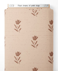 Tissu - Fleurs brunes et points beige