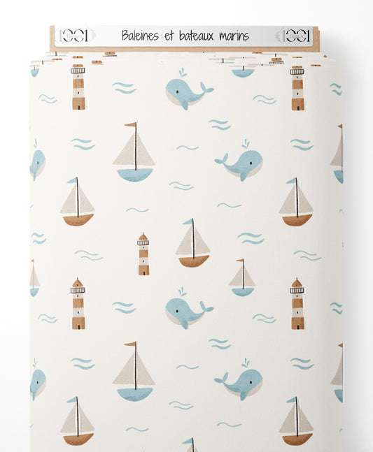 Tissu - Baleines et bateaux marins