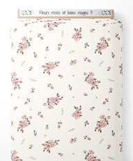 Tissu - Fleurs roses et baies rouges 3