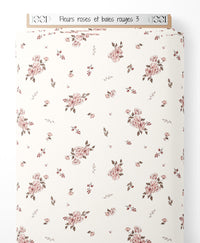 Tissu - Fleurs roses et baies rouges 3
