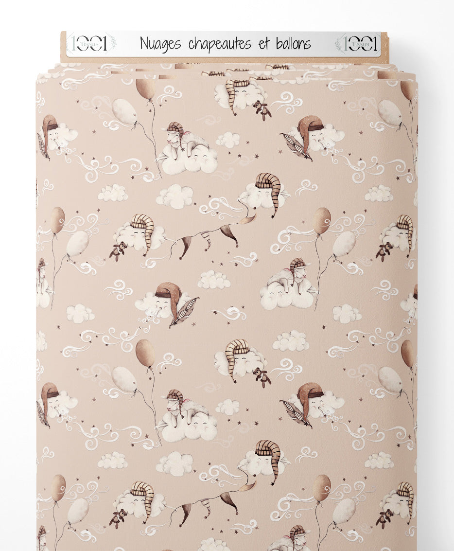 Tissu - Nuages chapeautés et ballons
