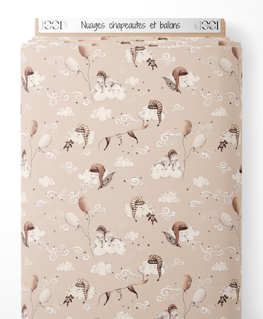 Tissu - Nuages chapeautés et ballons