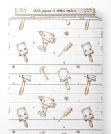 Tissu - Outils joyeux et étoiles neutres