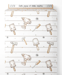 Tissu - Outils joyeux et étoiles neutres