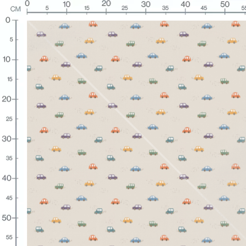 Tissu - Voitures multicolores sur fond