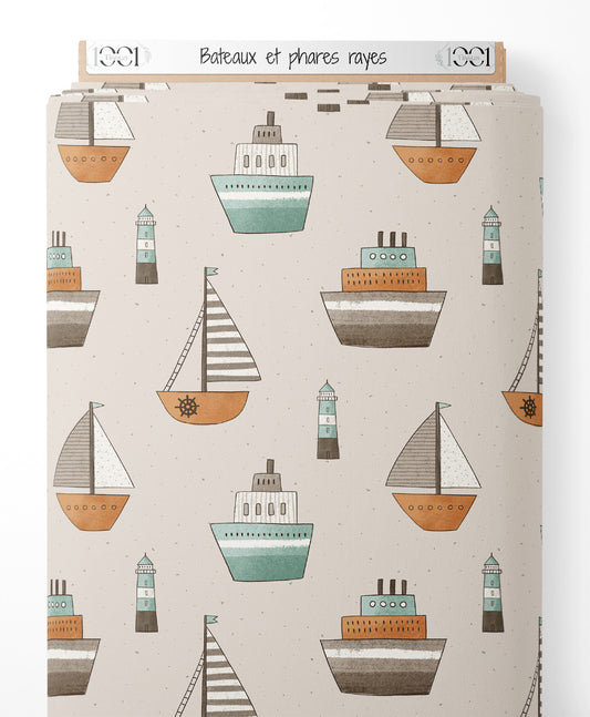 Tissu - Bateaux et phares rayés
