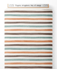 Tissu - Rayures irrégulières bleu et orange