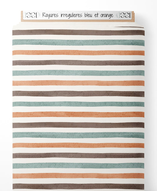 Tissu - Rayures irrégulières bleu et orange