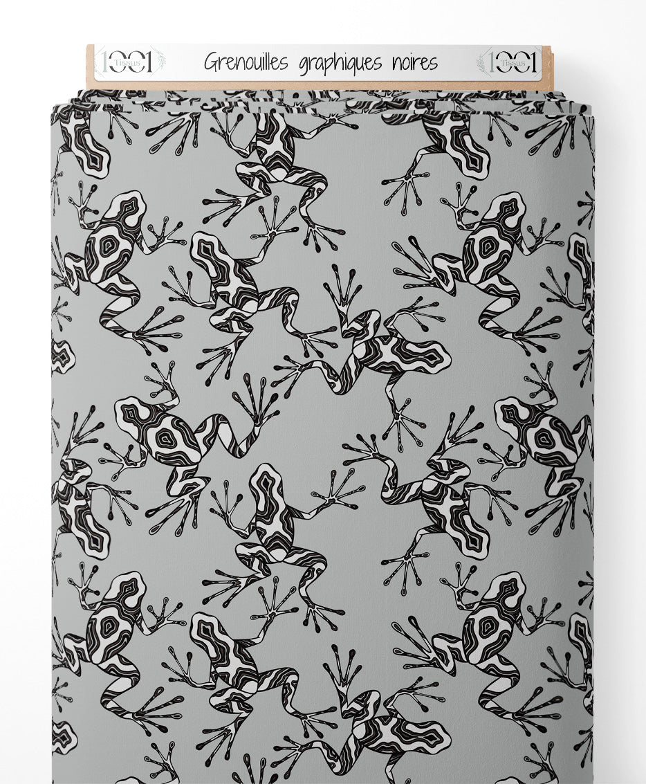 Tissu - Grenouilles graphiques noires