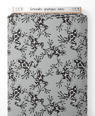 Tissu - Grenouilles graphiques noires