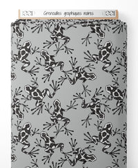 Tissu - Grenouilles graphiques noires