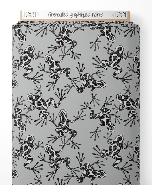 Tissu - Grenouilles graphiques noires