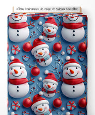 Tissu - bonhommes de neige et cadeaux Noel 3D