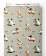 Tissu - Chiens et étoiles orange