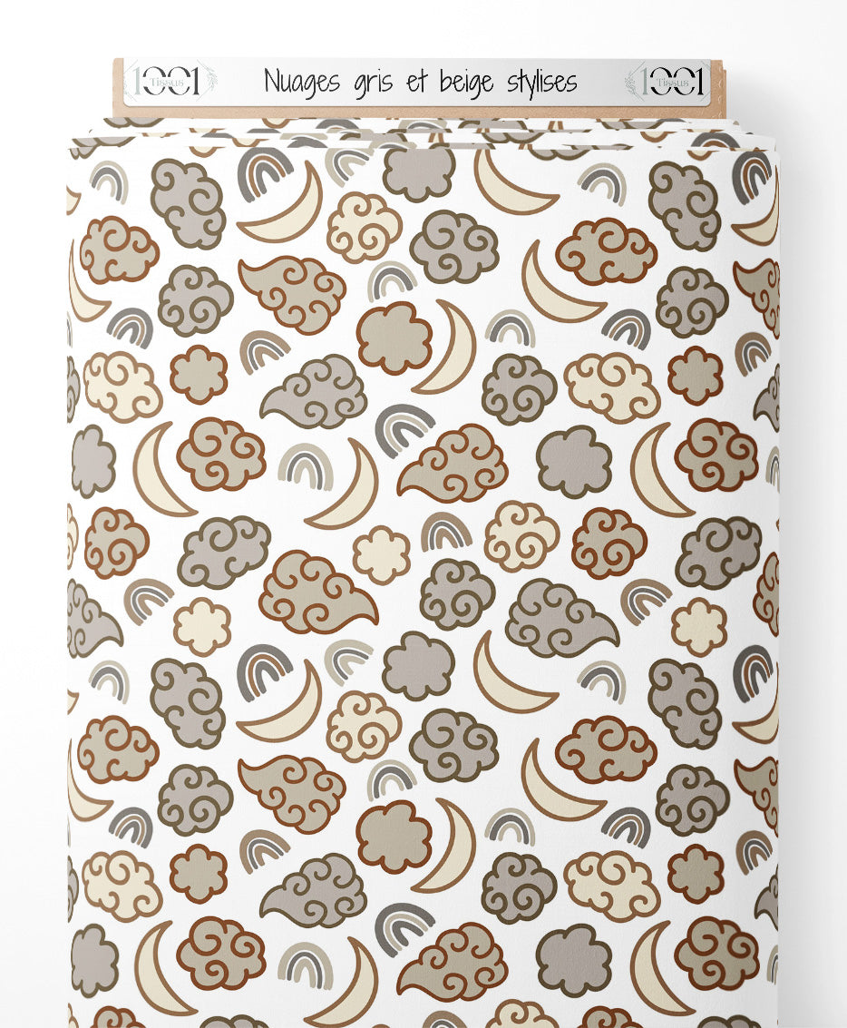 Tissu - Nuages gris et beige stylisés