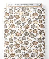 Tissu - Nuages gris et beige stylisés