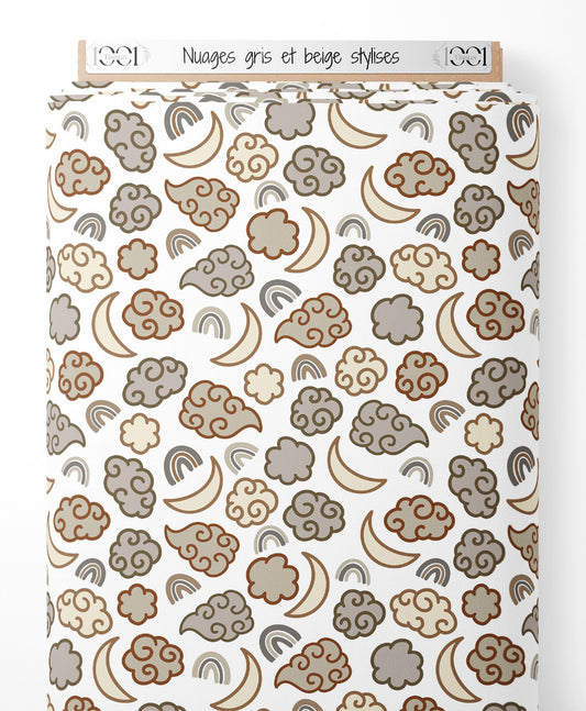 Tissu - Nuages gris et beige stylisés