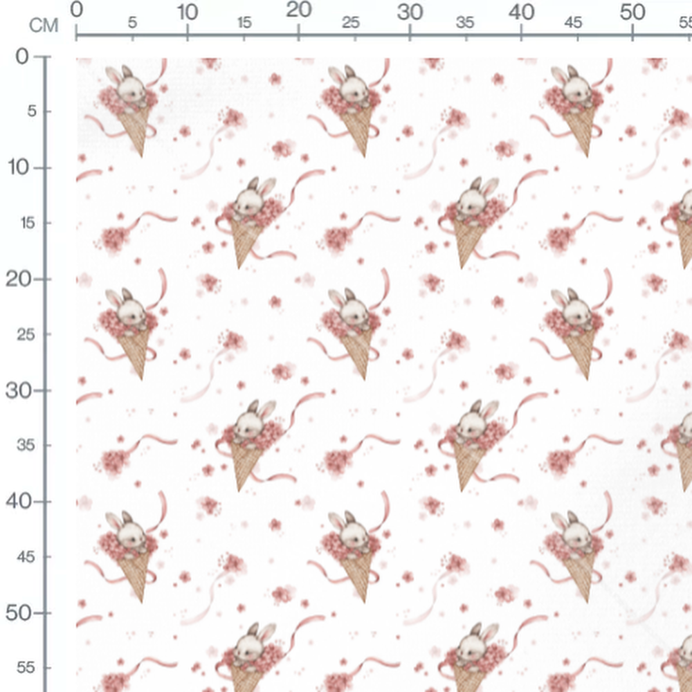 Tissu - Lapins dans cornets fleuris