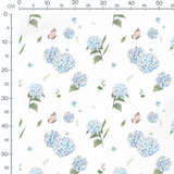Tissu - Hortensias et papillon pastel