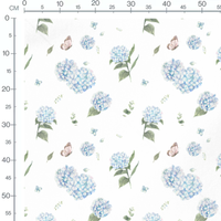 Tissu - Hortensias et papillon pastel
