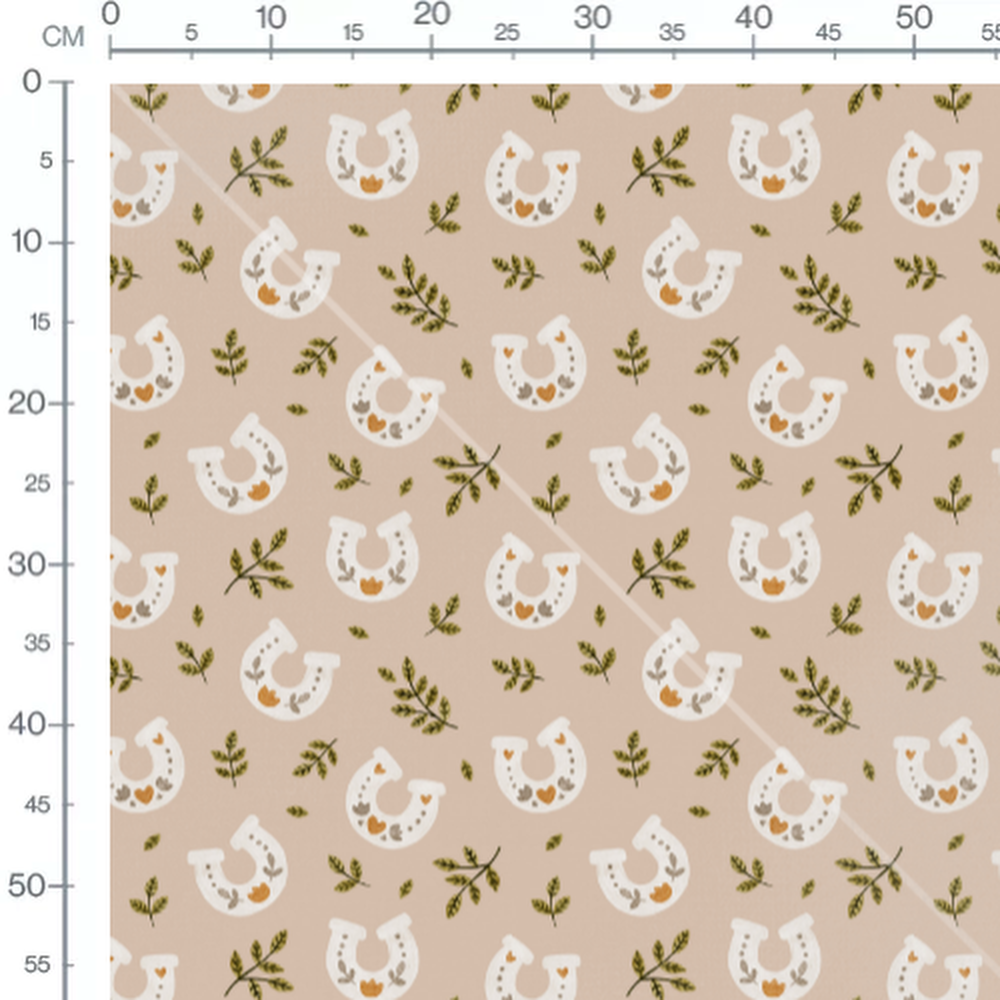Tissu - Fers à cheval et fleurs beige