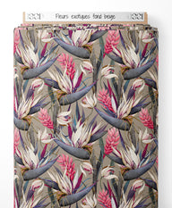 Tissu - Fleurs exotiques sur fond beige