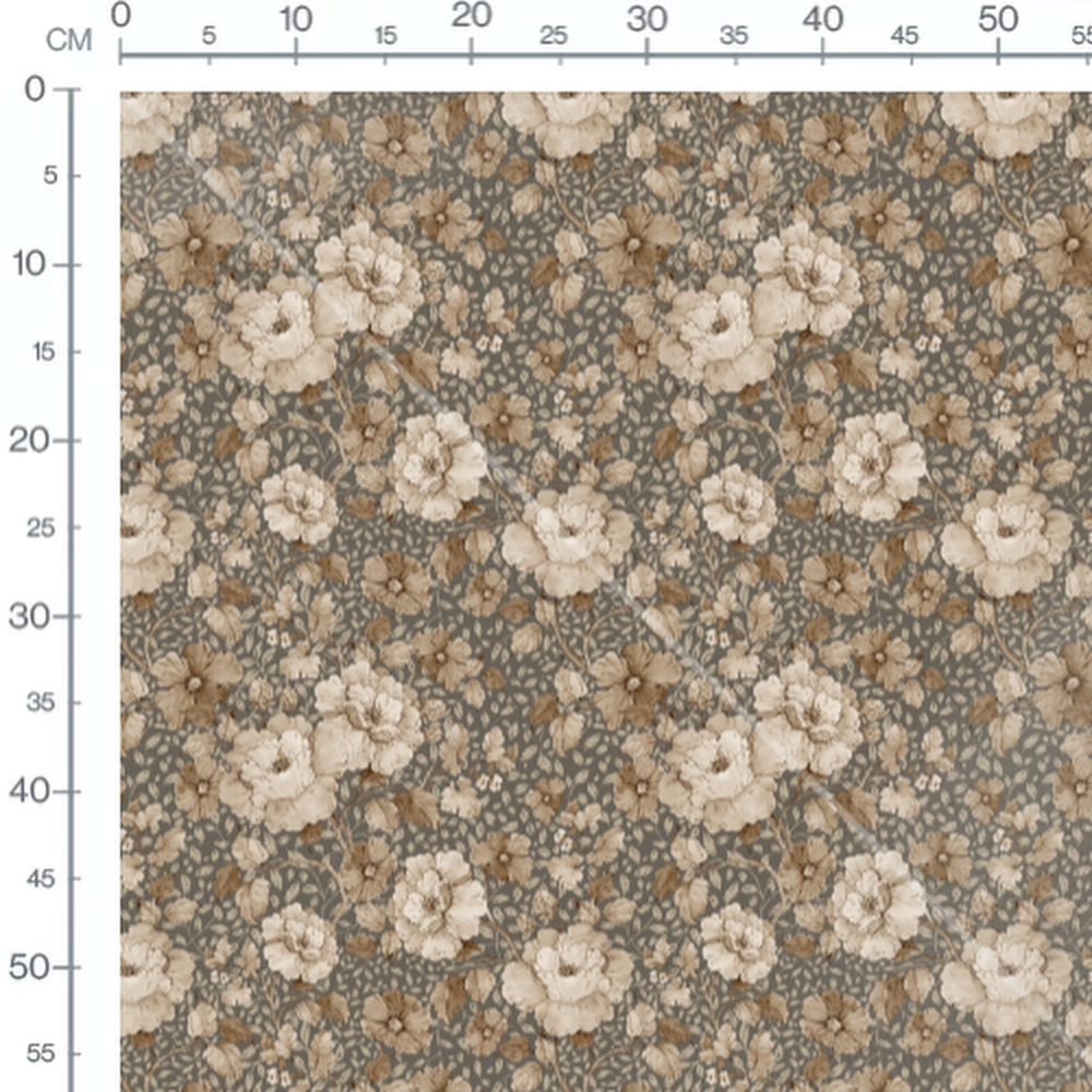 Tissu - Fleurs beige et marron gris