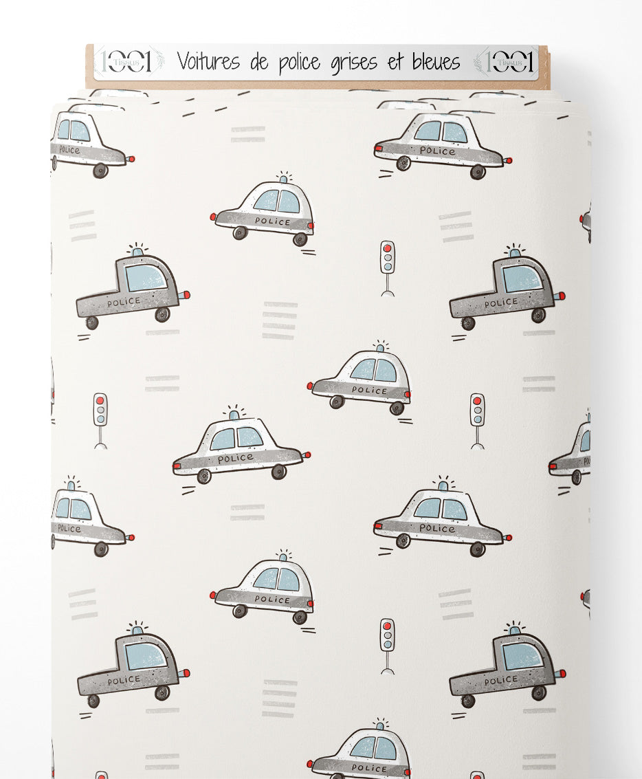 Tissu - Voitures de police grises et bleues