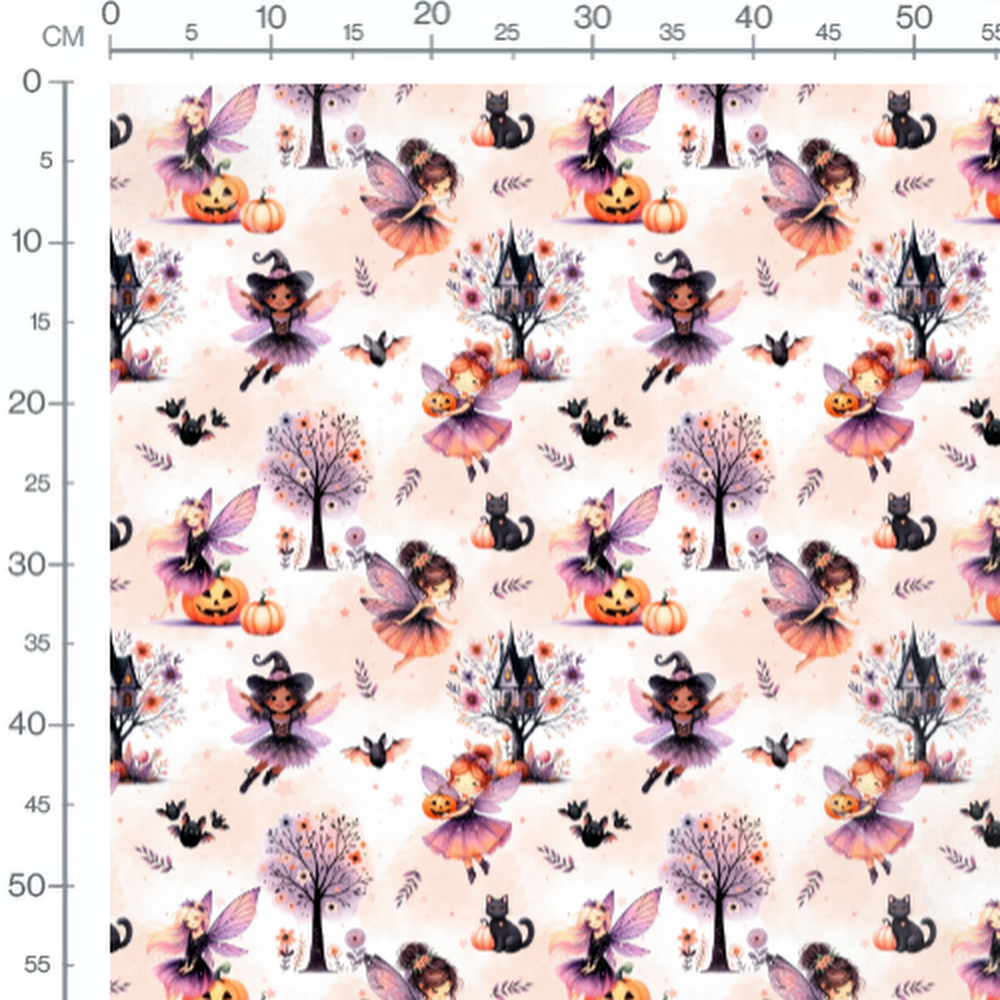 Tissu - Fées et citrouilles Halloween