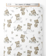 Tissu - Ours mignons et feuillages