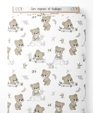 Tissu - Ours mignons et feuillages