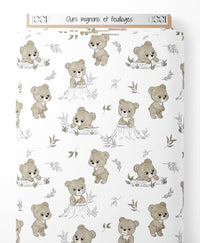 Tissu - Ours mignons et feuillages