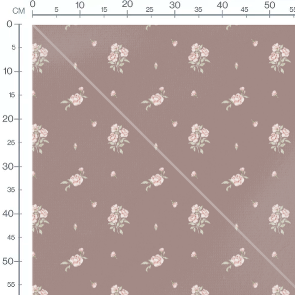 Tissu - Bouquets roses sur fond taupe