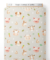 Tissu - Visages d'animaux et carottes