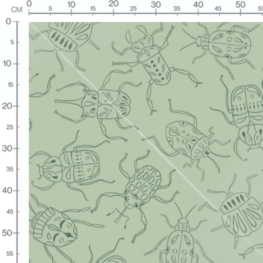 Tissu - Insectes verts stylisés
