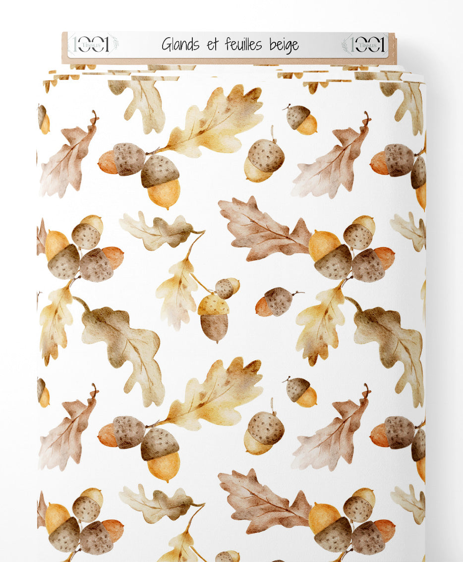 Tissu - Glands et feuilles beige